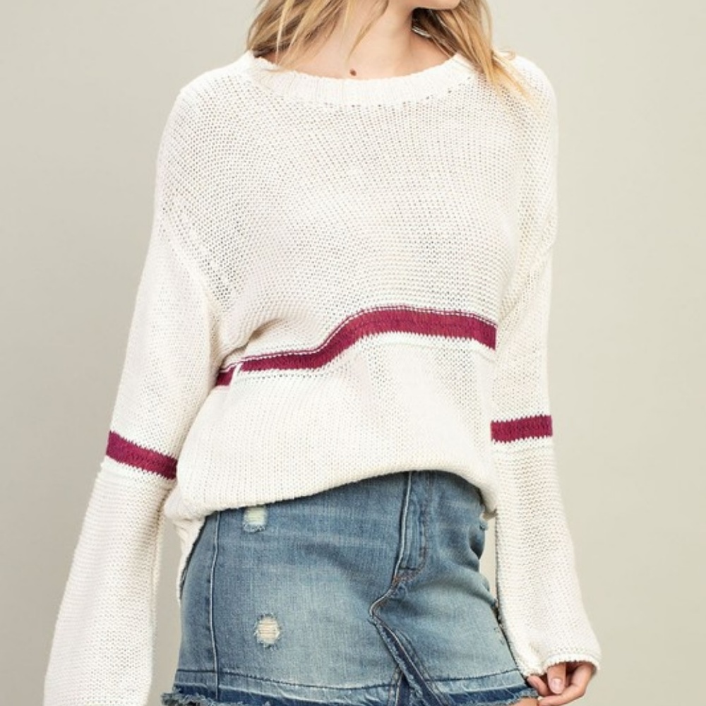 NWT Fuchsia Stripe Sweater Knit Top - Picture 5 of 7